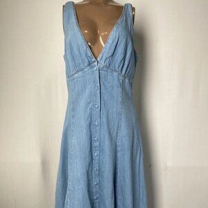 NEW REFORMATION “Sebastian” Denim A-Line Midi Dress – Size 8 (NWT)